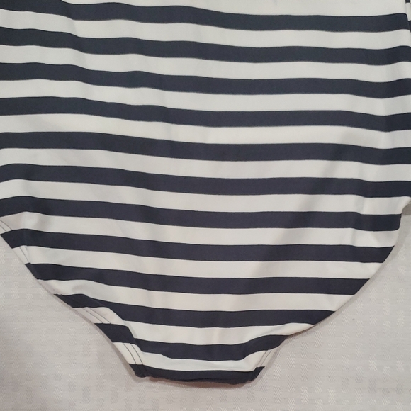 MICHAEL Michael Kors Black and White Striped One-Shoulder Swimsuit - Picture 7 of 9